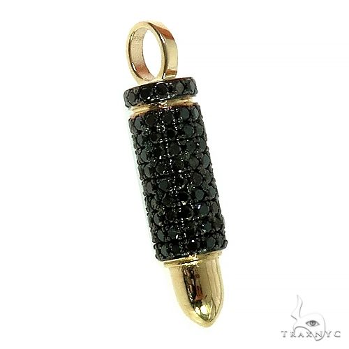 14K yellow gold bullet pendant with black diamond pave detailing for men