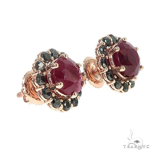 14K Gold Black Diamond Ruby Earrings 66646 - Image 3