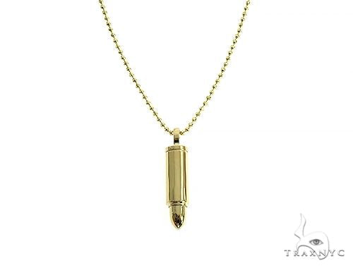 14K gold bullet pendant set – polished gold bullet silhouette, front angle showing form and surface detail