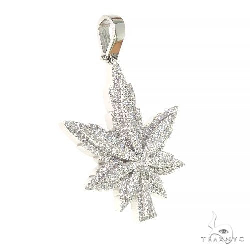 14K white gold cannabis leaf pendant encrusted with sparkling diamonds, custom crafted design