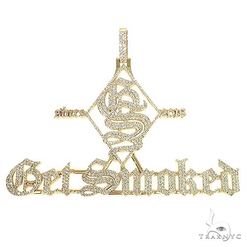 Custom 14K gold diamond pendant fully encrusted with round-cut diamonds, front-facing view