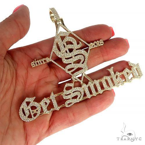14K Gold Custom Made 'Get Smoked' Diamond Pendant 66477 - Image 6
