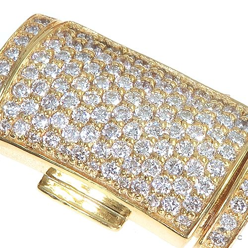 14K yellow gold Miami Cuban diamond lock encrusted with multiple round diamonds