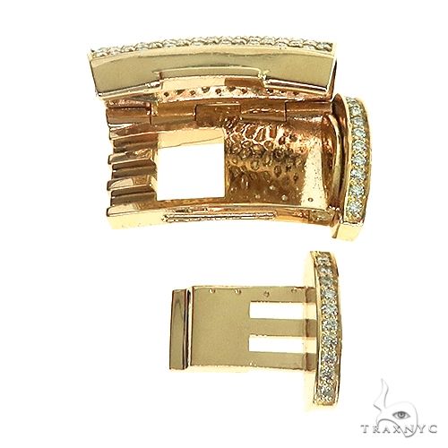 14K yellow gold Miami Cuban lock with pavé diamond accents, rectangular shape