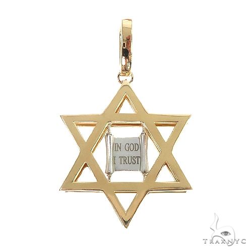 Star of David pendant in 14k yellow gold – polished geometric six-pointed form, front view