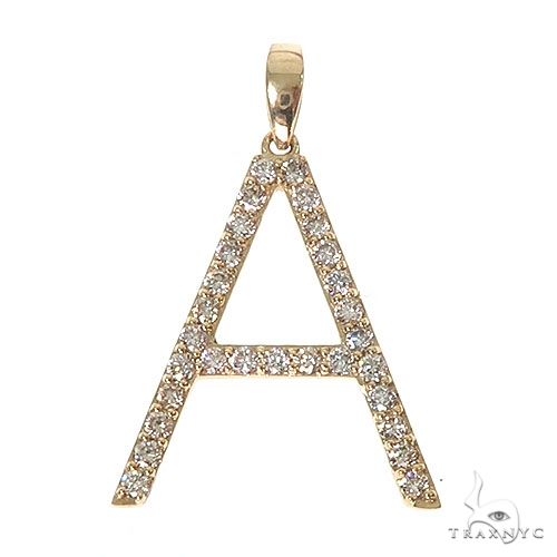 14K yellow gold diamond initial pendants A to Z in uppercase letters