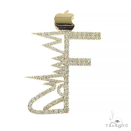 14k yellow and rose gold diamond F initial pendant – round-cut diamonds set across letter silhouette, front view