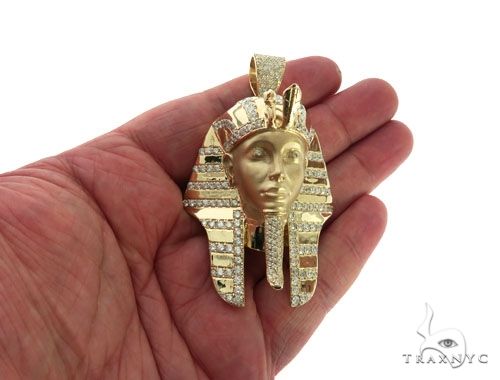 14K Gold King Tut Diamond Pendant Sandblasted Face, photo 13 of 16