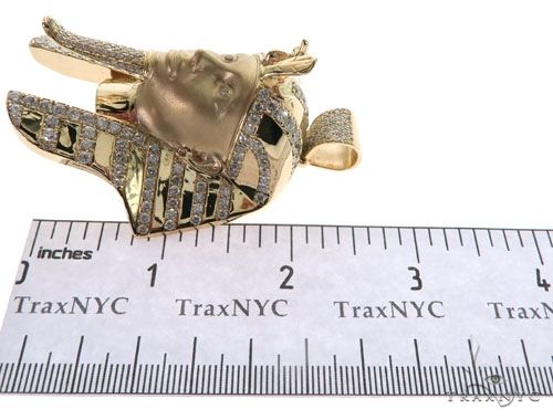 14K Gold King Tut Diamond Pendant Sandblasted Face, photo 14 of 16