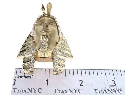 14K Gold King Tut Diamond Pendant Sandblasted Face, photo 15 of 16