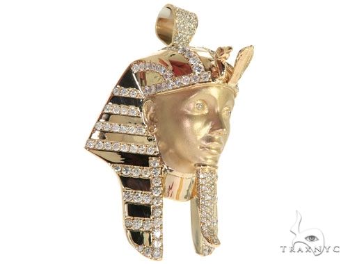 14K Gold King Tut Diamond Pendant Sandblasted Face, photo 3 of 16