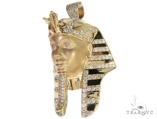 14K Gold King Tut Diamond Pendant Sandblasted Face, photo 8 of 16