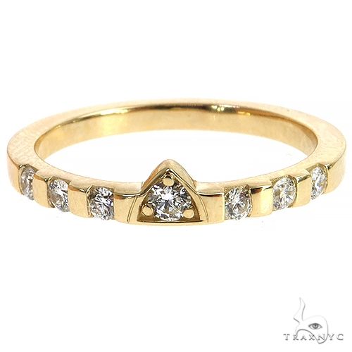 14K yellow gold ring with center triangular diamond and small diamonds on band