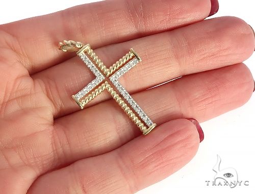 14K Gold Diamond Rope Cross 70222 - Image 7