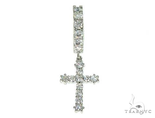 14K white gold single cross earring adorned with round diamonds
