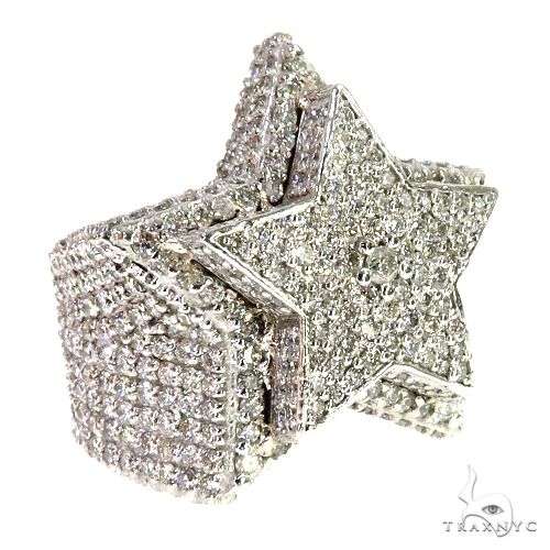 14K gold ring with diamond-encrusted star and wide pave diamond band