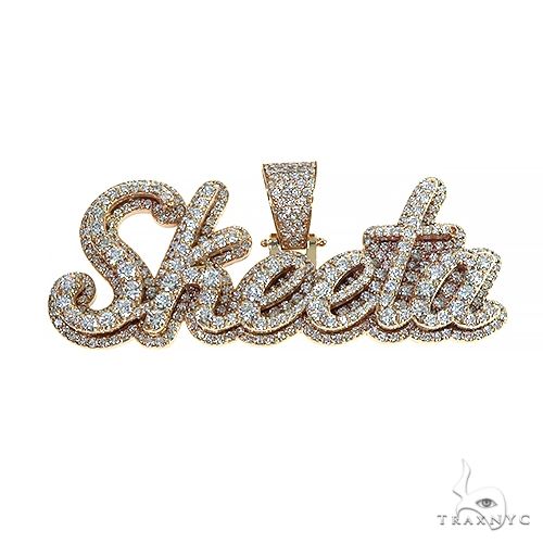 14K gold double layer diamond name pendant – angled view showing diamond-set lettering and layered depth