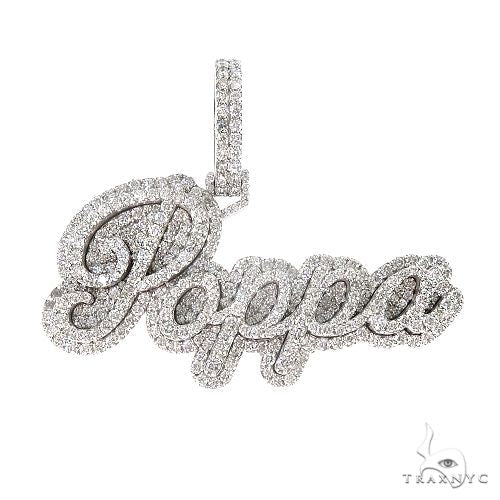 Double layer diamond name pendant in 14k gold – round-cut diamonds set across bold block lettering, front view