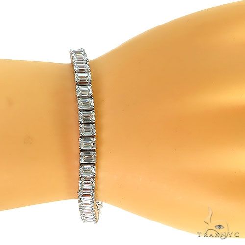 14K Gold Emerald Diamond Bracelet (Lab) 68613 - Image 6