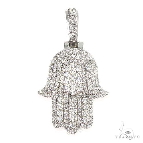 14K white gold Hamsa pendant encrusted with round sparkling diamonds