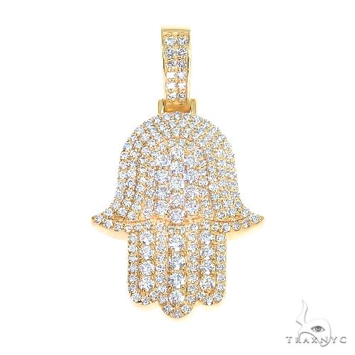 14k gold hamsa hand diamond pendant – round-cut diamonds set across open-palm silhouette, front view