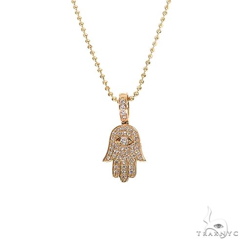 14K Gold Hamsa Diamond Pendant Set 66610 | TraxNYC
