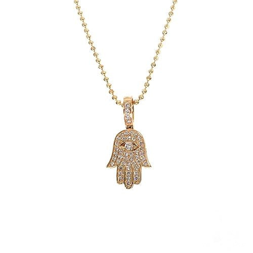 14K yellow gold Hamsa pendant with diamond accents on fine gold chain