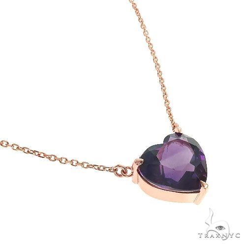 14K Gold Heart Shape Amethyst Necklace 66745 - Image 2