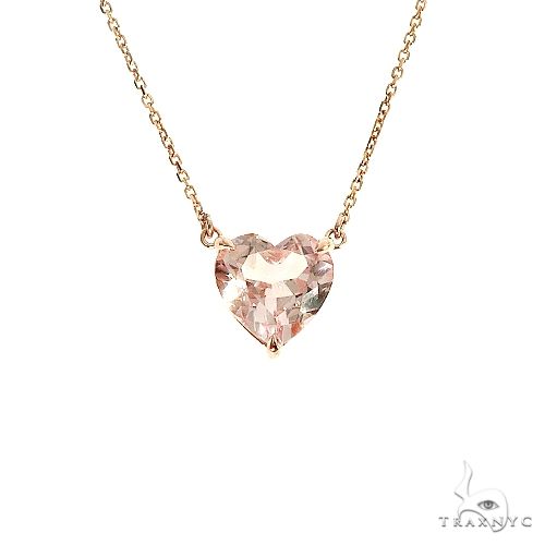 14K gold heart-shaped morganite pendant necklace, front view showing blush pink stone in yellow gold setting