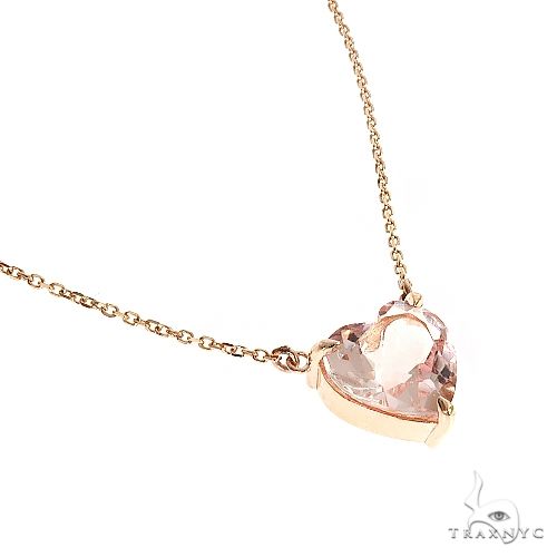 14K yellow gold necklace with heart-shaped pink morganite gemstone pendant
