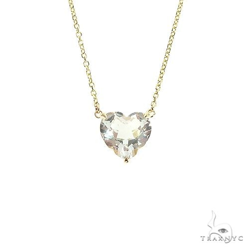 14K gold heart shape white topaz pendant necklace, front view showing heart-cut stone in yellow gold setting