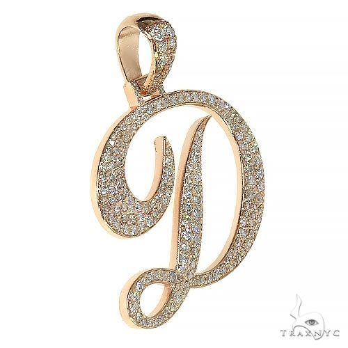 14K rose gold initial D pendant with pave diamond accents and diamond-encrusted bail
