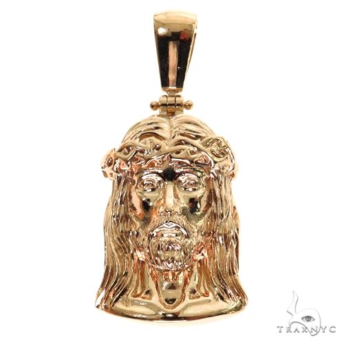 14K gold Jesus head pendant – detailed face relief, front angle