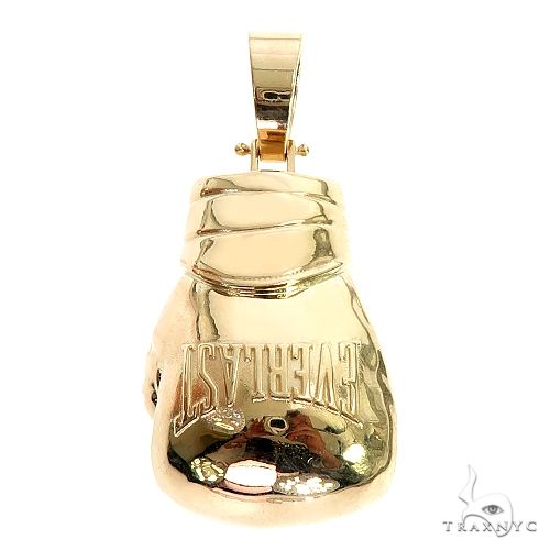 14k yellow gold large MMA boxing glove pendant – front-facing sculptural view showing glove detail