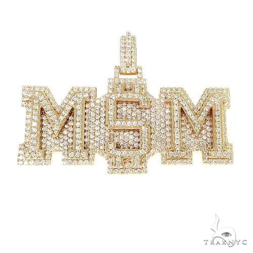 14k gold diamond pendant with geometric letter design, front-facing view showing diamond setting detail