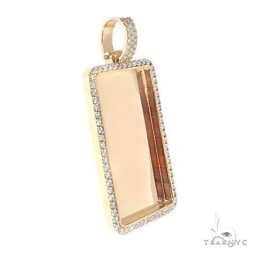 14K yellow gold rectangular photo pendant with diamond border and loop bail