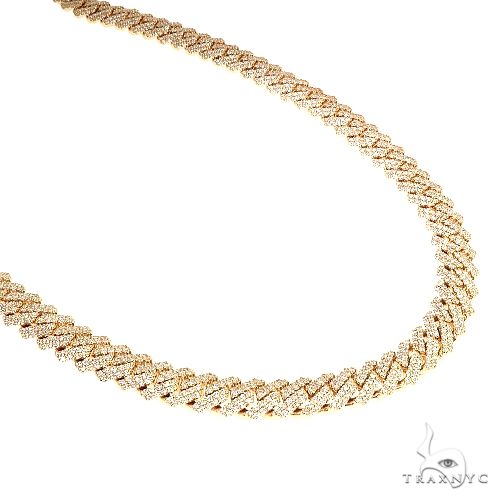 14K gold Miami Cuban diamond chain 22 inches, 10mm width — iced links, flat close-up view