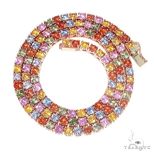14k gold multi colored sapphire tennis chain – close-up of alternating sapphire stones in yellow gold setting