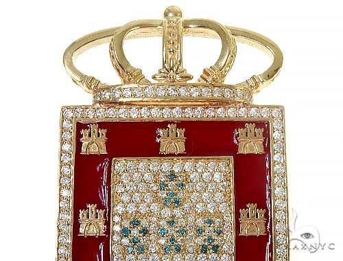 14K Gold Portugal Flag Emblem Diamond Pendant 66362 - Image 5