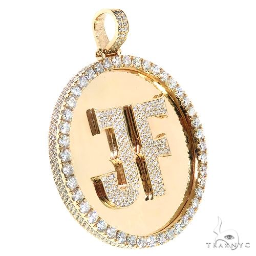 14K yellow gold round pendant with diamond-encrusted JF initials and diamond halo