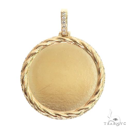 14K yellow gold round memorial photo pendant with diamond-accented bail and twisted frame