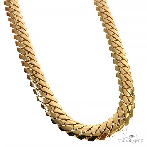 14K yellow gold solid Mimi Cuban link chain with flat, tightly woven links