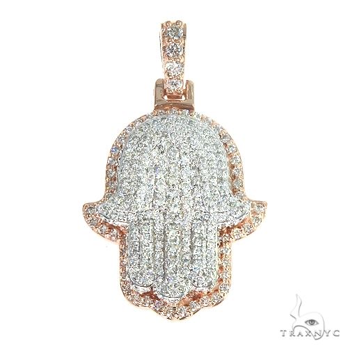 14k two-tone gold Hamsa diamond pendant – yellow and white gold hand motif with diamond accents, front view