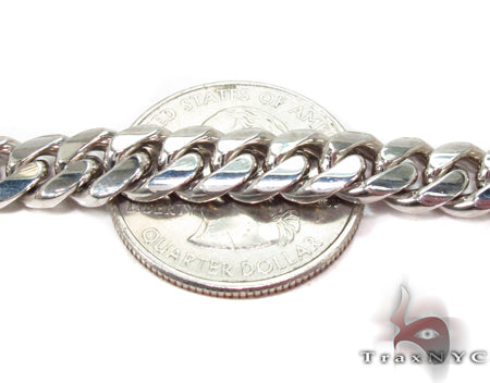 14K white gold heavy Miami Cuban link chain, 8mm wide, 32 inches long