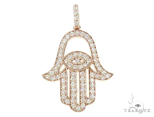 14K rose gold Hamsa pendant with pave diamond accents and diamond bail