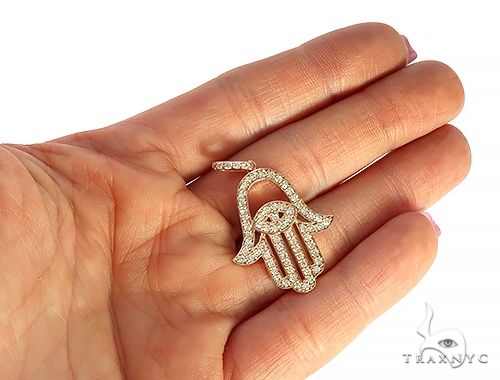 14K Gold Diamond Hamsa Pendant, photo 5 of 7