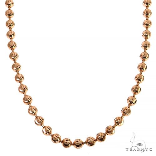 14K rose gold 3mm moon cut chain necklace, 20-inch length, polished spherical beads