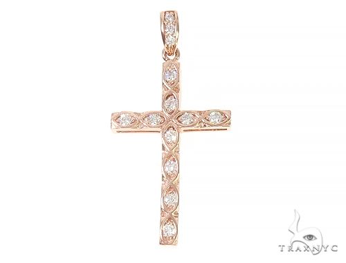 Rose gold cross pendant with oval and round cut diamonds, elegant men's and women's jewelry