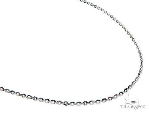 14k white gold mirror rolo chain, 20 inches, 1mm width — close-up flat lay showing polished link detail