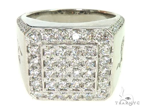 14K white gold men's diamond ring with square cluster and TraxNYC logo engraving